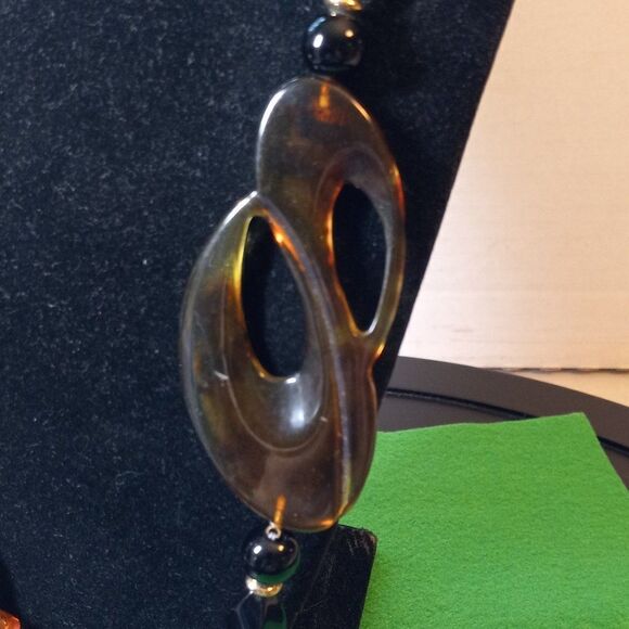 Asymmetrical Smokey Swirling Oblong Openings Lucite Necklace - Picture 7 of 8